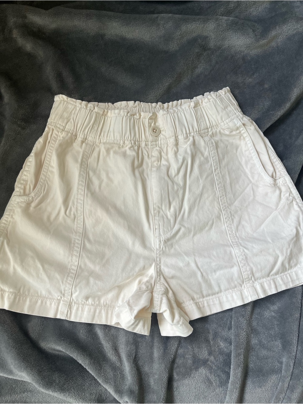 Madewell off-white High-Waist Elastic Cotton Shorts, paper bag style